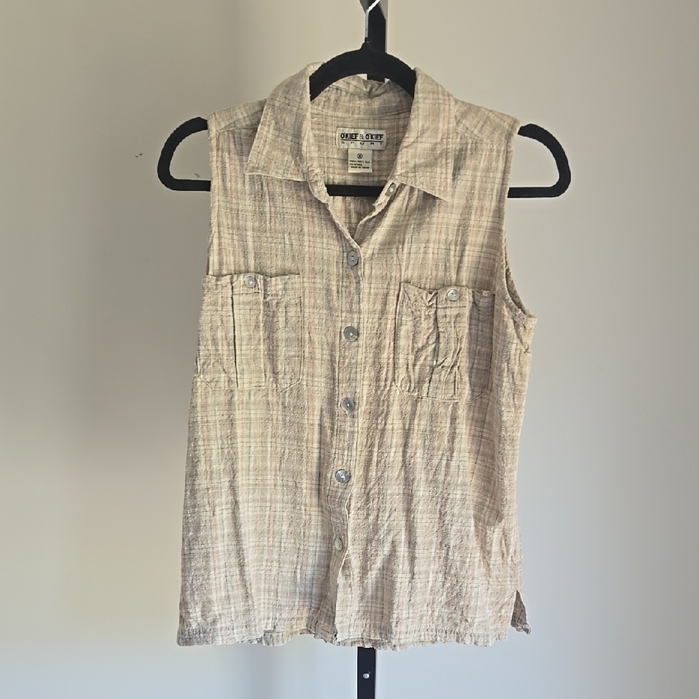 Vintage O'KIEF & O'KIEF Raw Silk Plaid Western Sleeveless Buttom Up Top Size: M